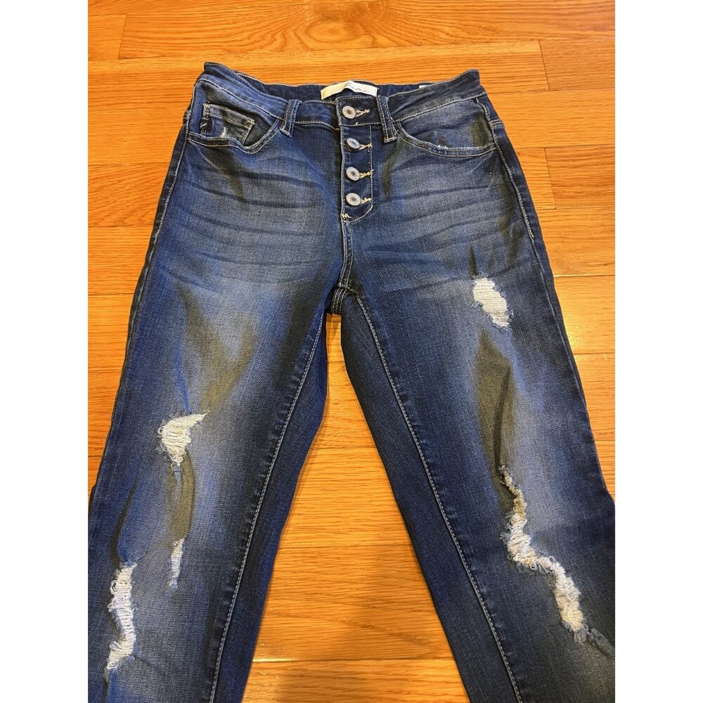 Kancan Button Front Distressed Jeans Size 26 - image 3